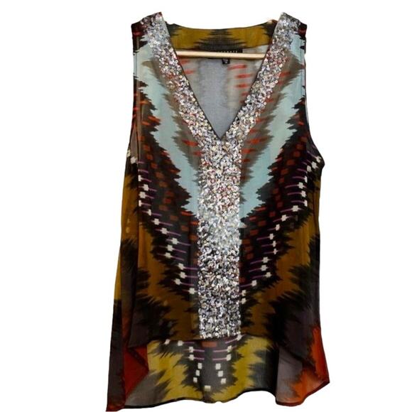 Sanctuary Ombre Sequin Embellished Sheer Sleeveless Blouse Size L - Picture 2 of 7